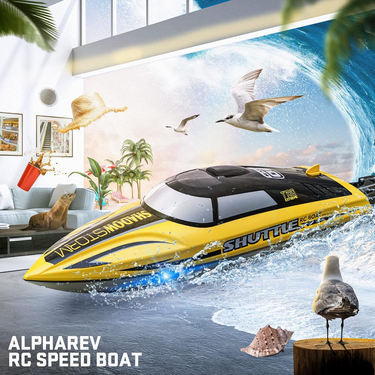 RC Boat - R208 20+ MPH Fast Remote Control Boat for Pool & Lake, 2.4Ghz RC Boats for Adults & Kids with Rechargeable Battery, LED Light, Self-Righting, Christmas Birthday Gifts for Boys