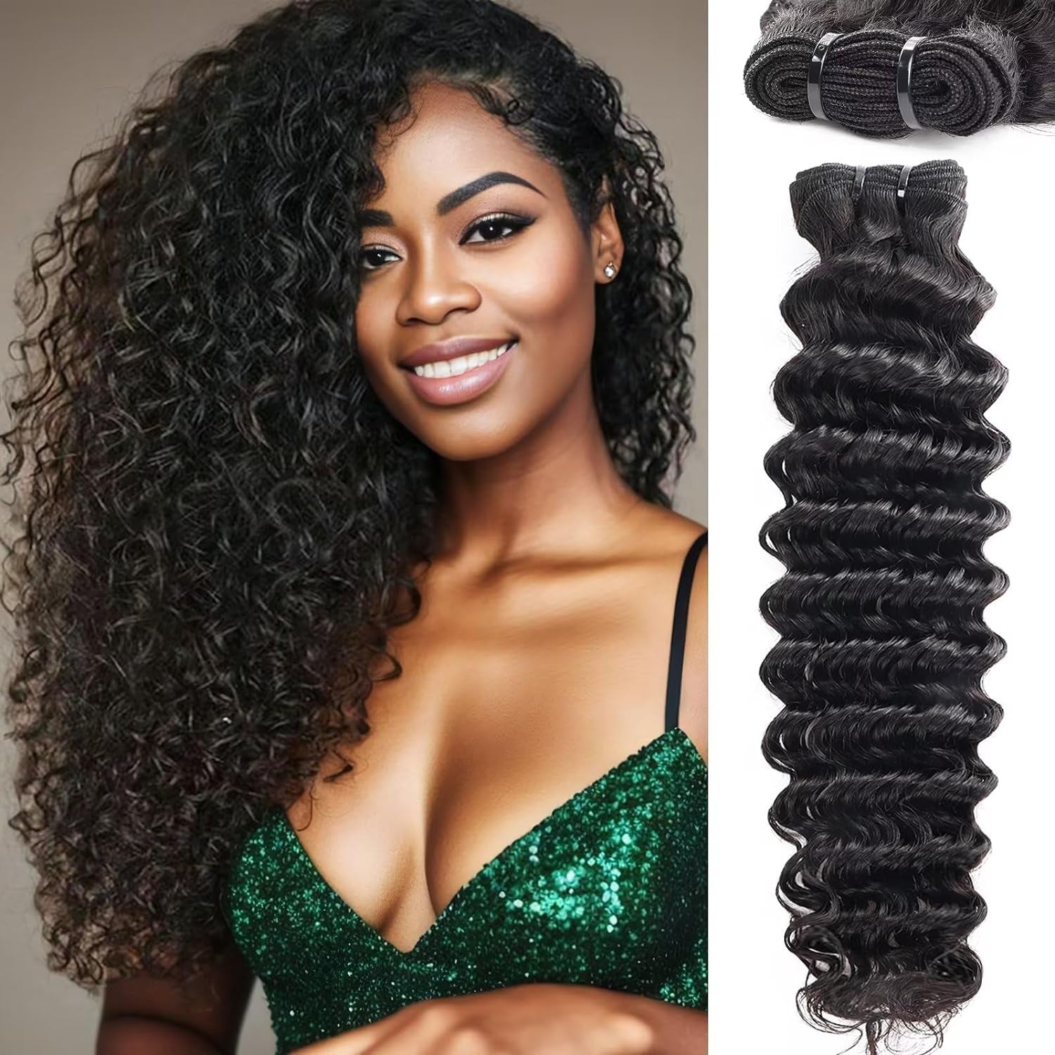22-Inch Deep Wave Brazilian Virgin Human Hair Bundle - 100% Unprocessed 12A Quality Wet and Wavy Double Weft Curly Hair