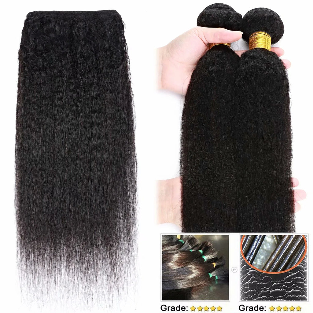Yaki Straight Brazilian Virgin Human Hair Weave Weft Human Hair Extensions Hair Bundles 10"-24" Black 2 Bundles Soft US
