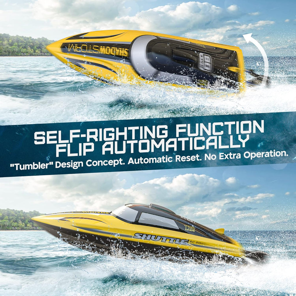 RC Boat - R208 20+ MPH Fast Remote Control Boat for Pool & Lake, 2.4Ghz RC Boats for Adults & Kids with Rechargeable Battery, LED Light, Self-Righting, Christmas Birthday Gifts for Boys