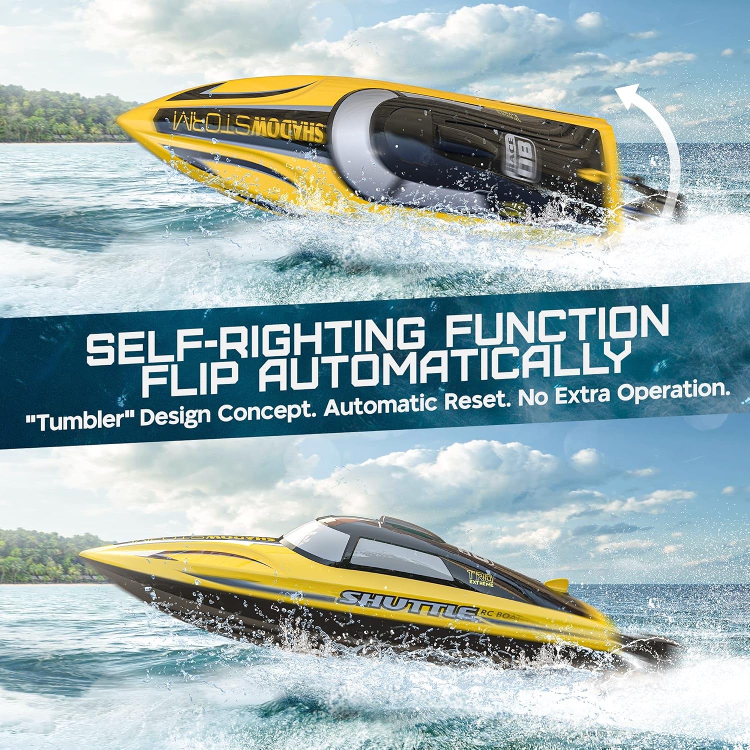 RC Boat - R208 20+ MPH Fast Remote Control Boat for Pool & Lake, 2.4Ghz RC Boats for Adults & Kids with Rechargeable Battery, LED Light, Self-Righting, Christmas Birthday Gifts for Boys