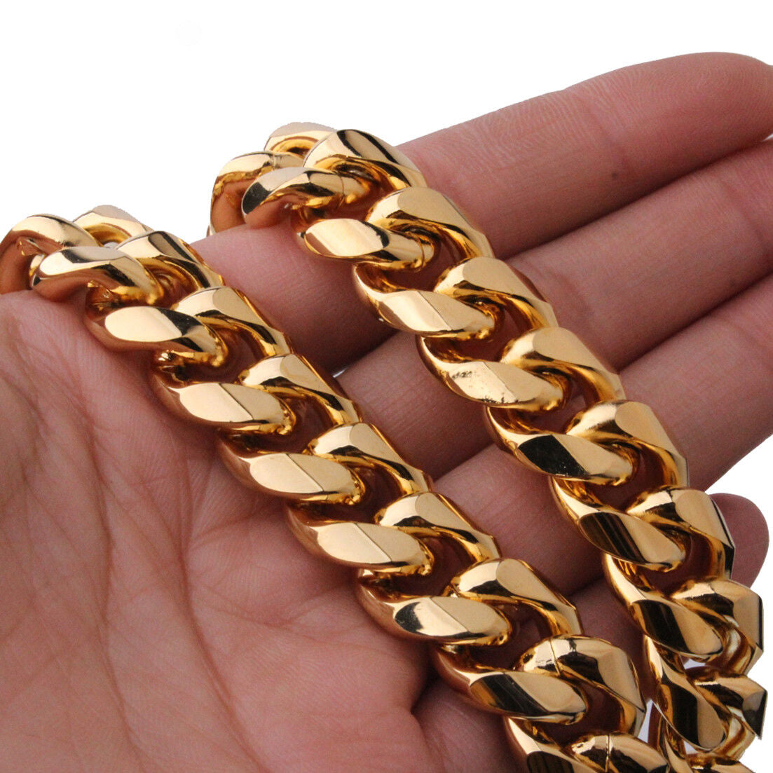 10 Mm24Inmen Cuban Miami Link Bracelet Chain Set 14K Gold Plated Stainless Steel