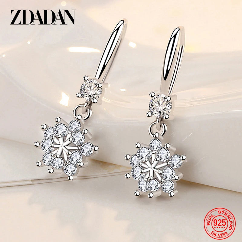 925 Sterling Silver Zircon Snowflake Drop Earrings for Women - Elegant Fashion Jewelry Gift