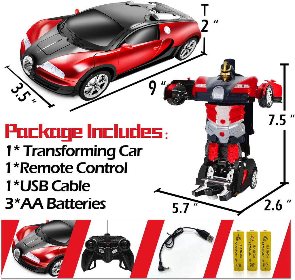 Remote Control Transform Car Robot Toy with Lights Deformation RC Car 2.4Ghz 1:18 Rechargeable 360°Rotating Stunt Race Car Toys for Kids Boy Girl Age 8 9 10 11 Year Old Holiday Toy Birthday Gifts