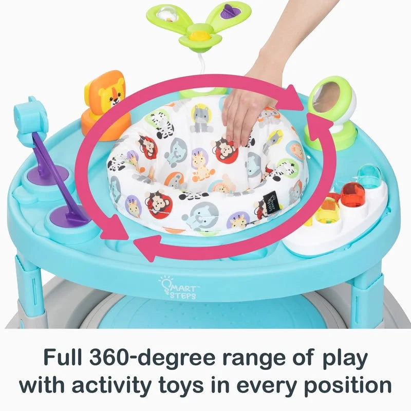 Smart Steps Bounce N' Glide 3-In-1 Activity Center Walker with Removable STEM Toys, Jungle Life Blue
