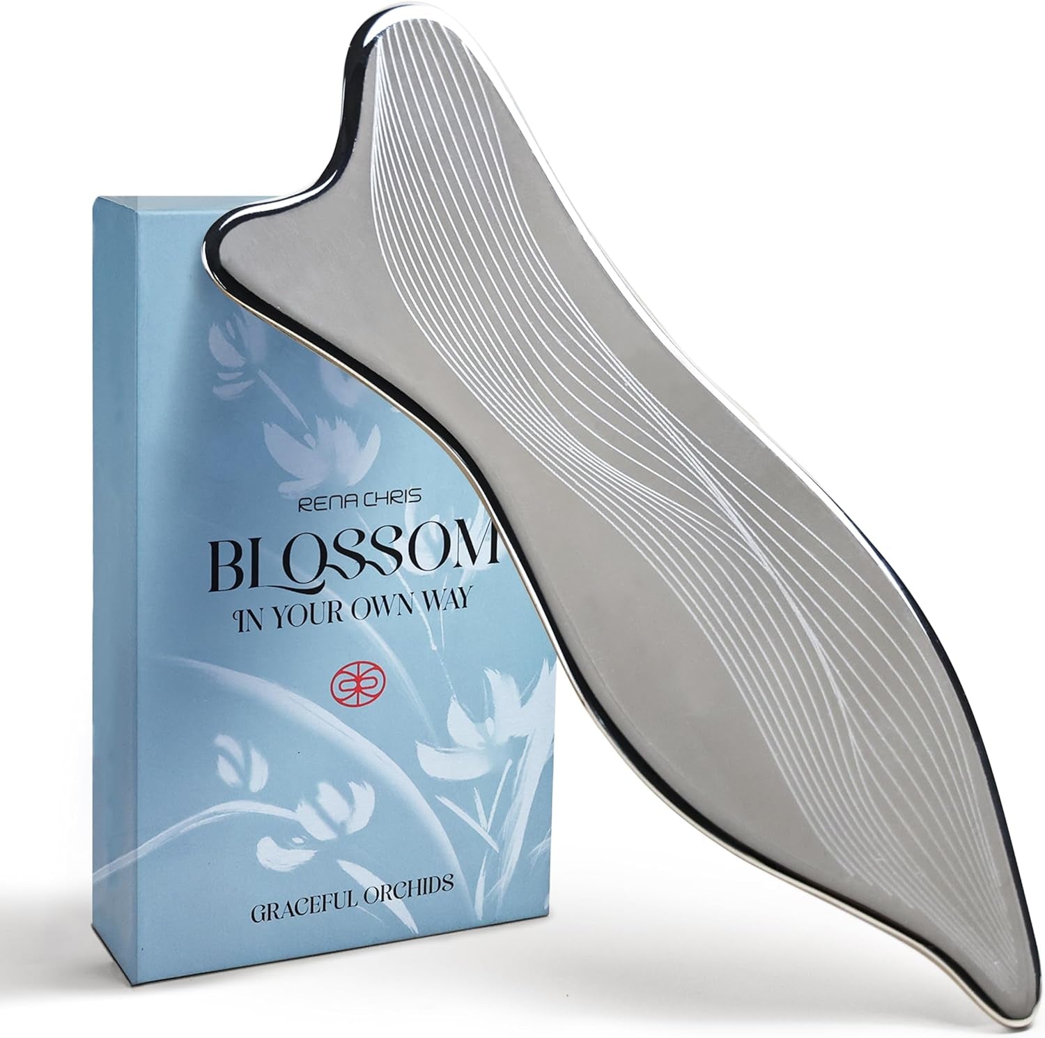 Stainless Steel Gua Sha Facial Tools - Acupressure & Gua Sha for Face Massage, Jawline Sculpting, Puffiness Reduction. Includes Carry Pouch and Cleaning Cloth - Skin Care Gift, Silver