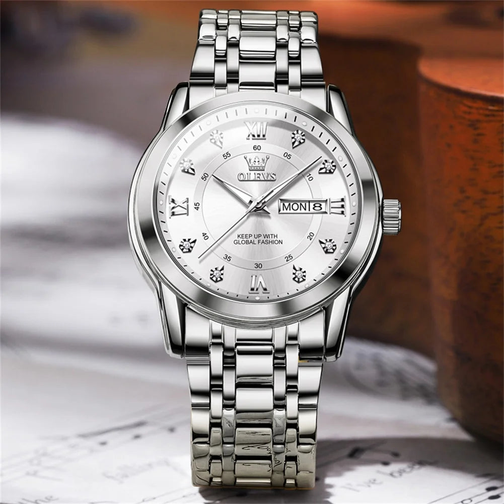 Watches for Men Classic Business Dress Analog Quartz Stainless Steel Waterproof Luminous Date Diamond Mens Wrist Watches Relojes De Hombre,Gold/Blue/Black Dial