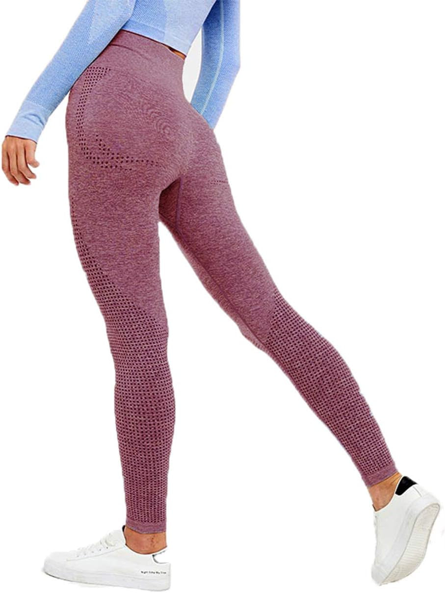 Women Seamless Yoga Workout Set 2Pcs Outfits Gym Leggings and Sports Bra (Wine, Large)