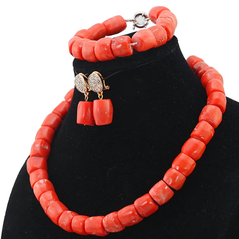 Wonderfu Birthday Gift Natural Coral Beads Necklace Set African Coral Necklace Jewelry Set Cheap Beads ABL534