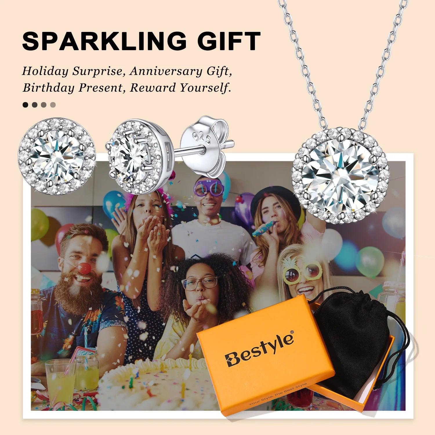 Birthstone Necklace for Women 925 Sterling Silver Necklaces April round White Diamond Crystal Pendant Gifts for Everyday Wear