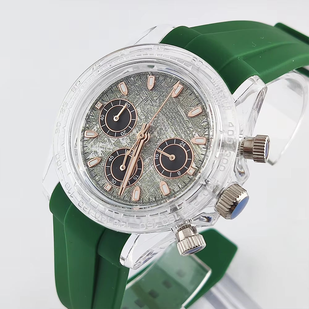 39Mm Men'S Watches Acrylic Transparent Case Watches VK63 Watches Luxury Men'S Watches Support Custom Logo Watches