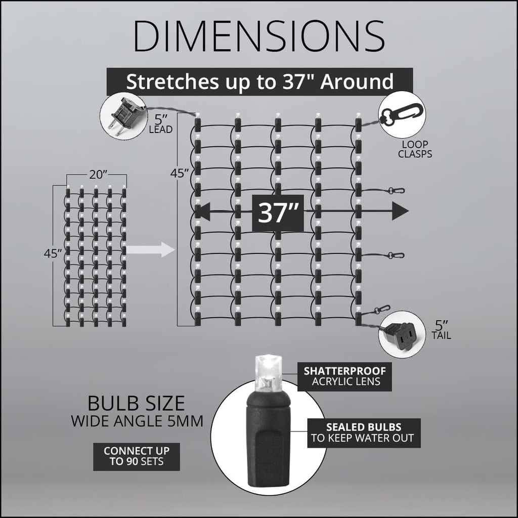 Stretchnet Pro 50 Red Expandable Christmas Net Lights for Medium Trees - LED Wrap Lights, 20" X 45" Stretchable Net, Brown Wire - Outdoor