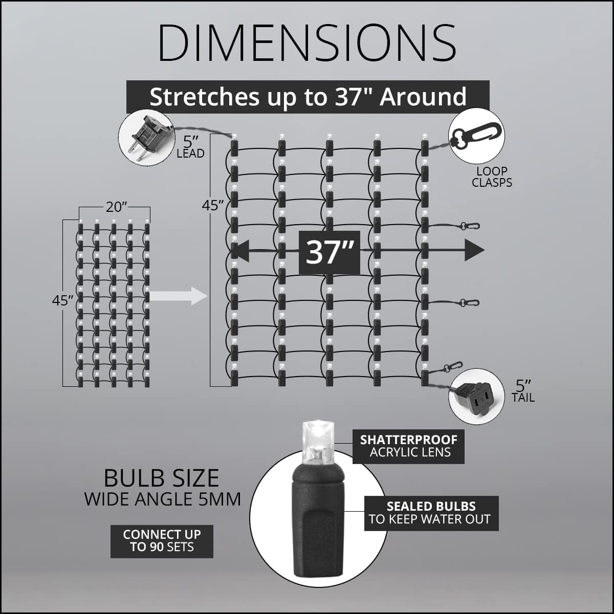 Stretchnet Pro 50 Red Expandable Christmas Net Lights for Medium Trees - LED Wrap Lights, 20" X 45" Stretchable Net, Brown Wire - Outdoor