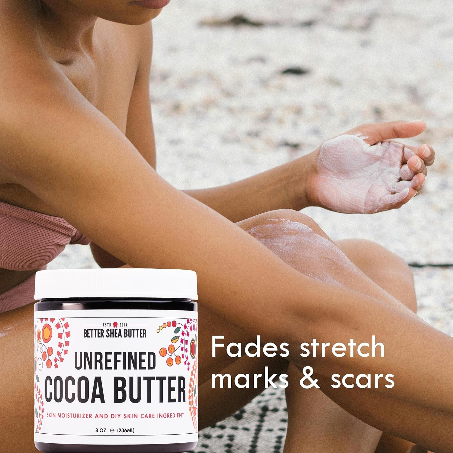 - 100% Pure, Unrefined Cocoa Butter - Deeply Moisturizes Skin, Diminishes Scars, Stretch Marks, Soothes Dry Skin - 8 Oz Jar