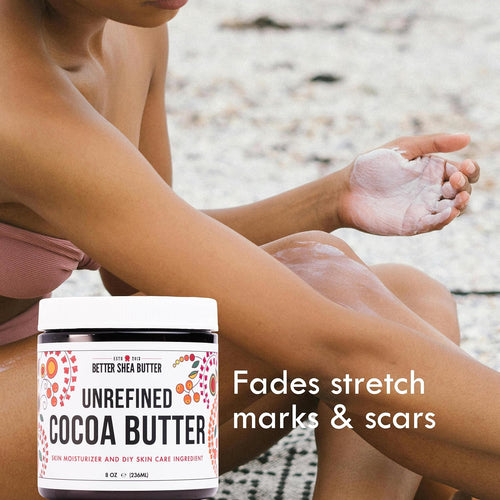 - 100% Pure, Unrefined Cocoa Butter - Deeply Moisturizes Skin, Diminishes Scars, Stretch Marks, Soothes Dry Skin - 8 Oz Jar