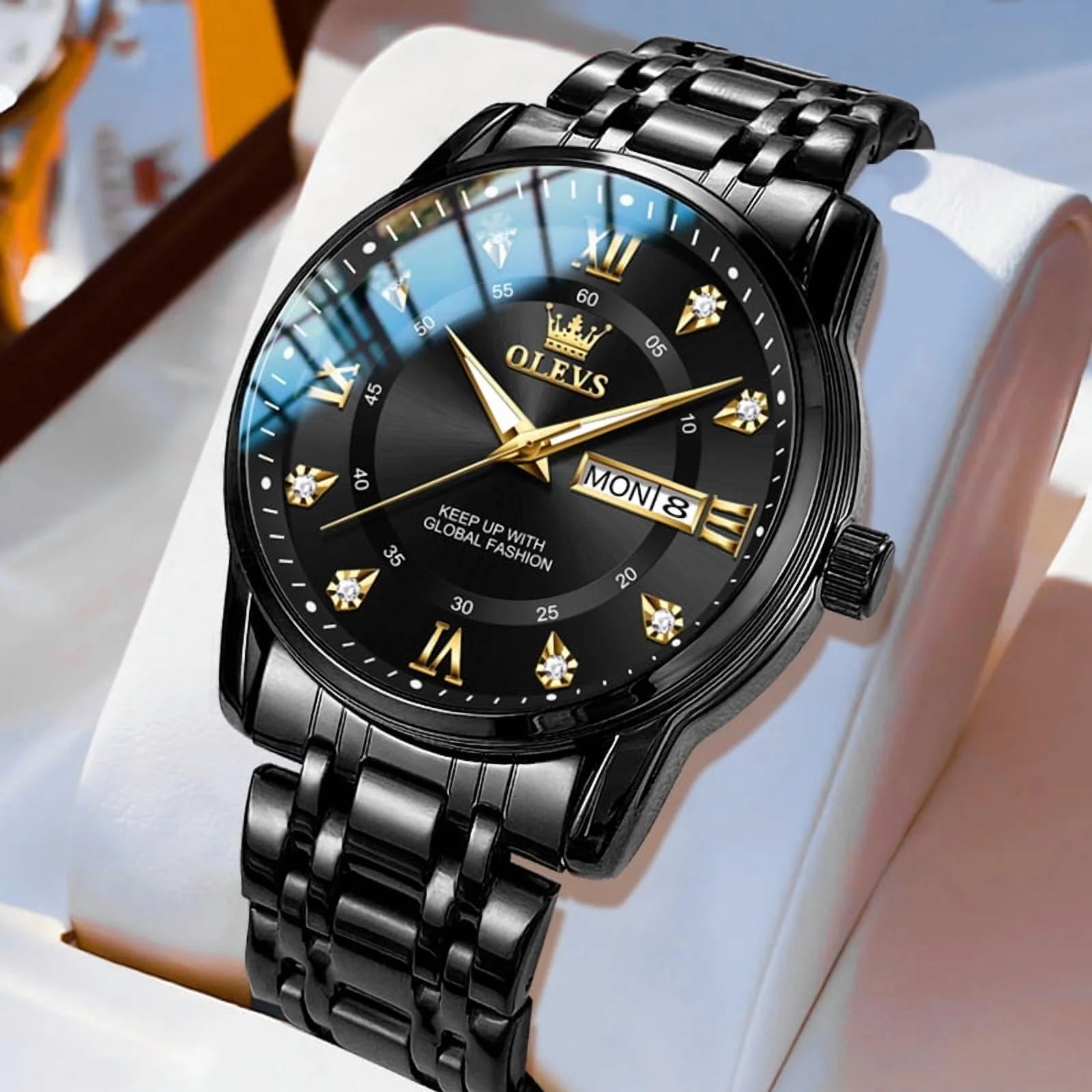 Watches for Men Classic Business Dress Analog Quartz Stainless Steel Waterproof Luminous Date Diamond Mens Wrist Watches Relojes De Hombre,Gold/Blue/Black Dial