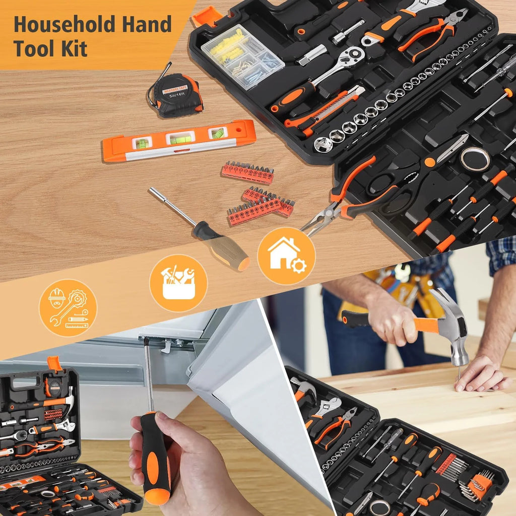 247Pcs Household Hand Tool Kit, General Home/Auto Repair Tool Set For, Household Hand Tool Set with Plier, Screwdriver Set, Socket Set, General Mechanic Tool Set with Portable Storage Case