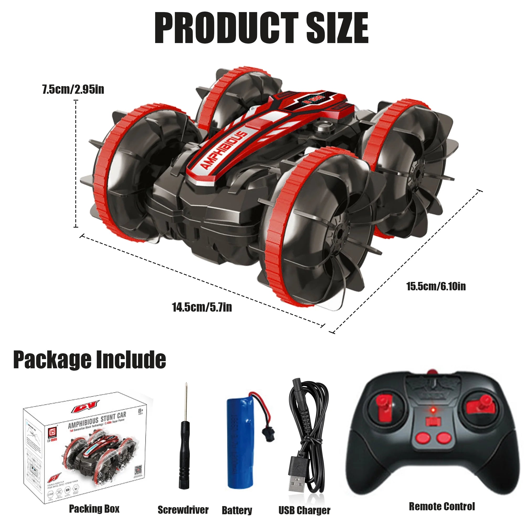 Remote Control Cars, 2.4Ghz Waterproof RC Stunt Car Toys, 4WD Land Water 2 in 1 RC Boat, Christmas Birthday Gifts for 8+ Year Old Boys Kids