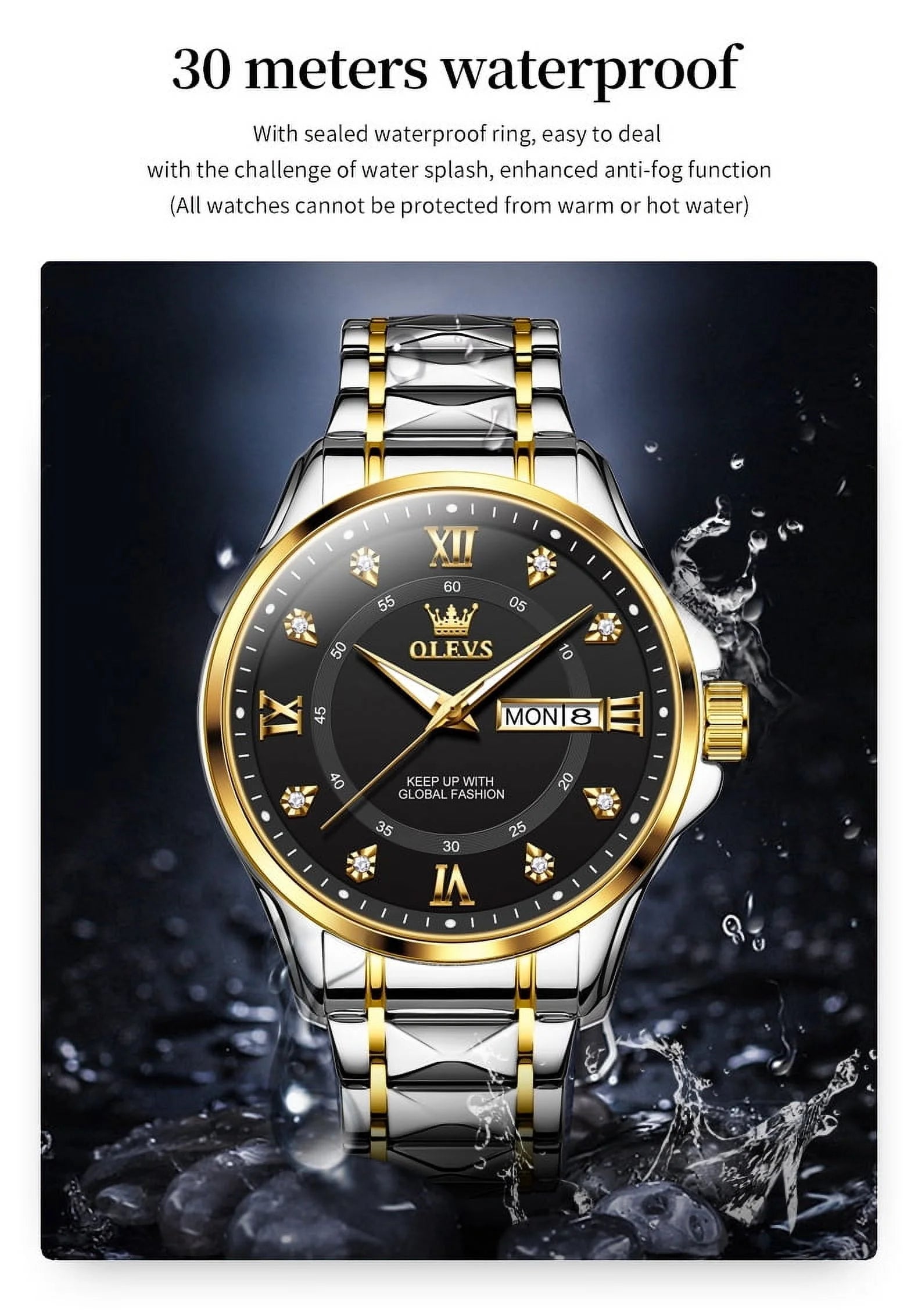 Watches for Men Business Dress Diamond Analog Quartz Date Luxury Classic Casual Stainless Steel Waterproof Luminous Mens Wrist Watches Gifts Reloj Para Hombre Blue/Gold/Black Dial