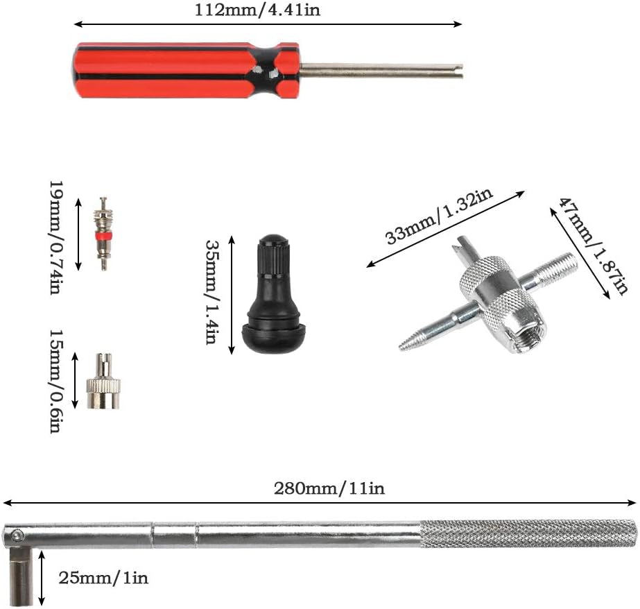 17PCS Tire Valve Stem Tool Puller and Installer Kit, 6 Pcs TR412 Tubeless Tire Valve Stems with Valve Stem Cores, Single Head Tire Valve Core Remover Tire Repair Install Tool