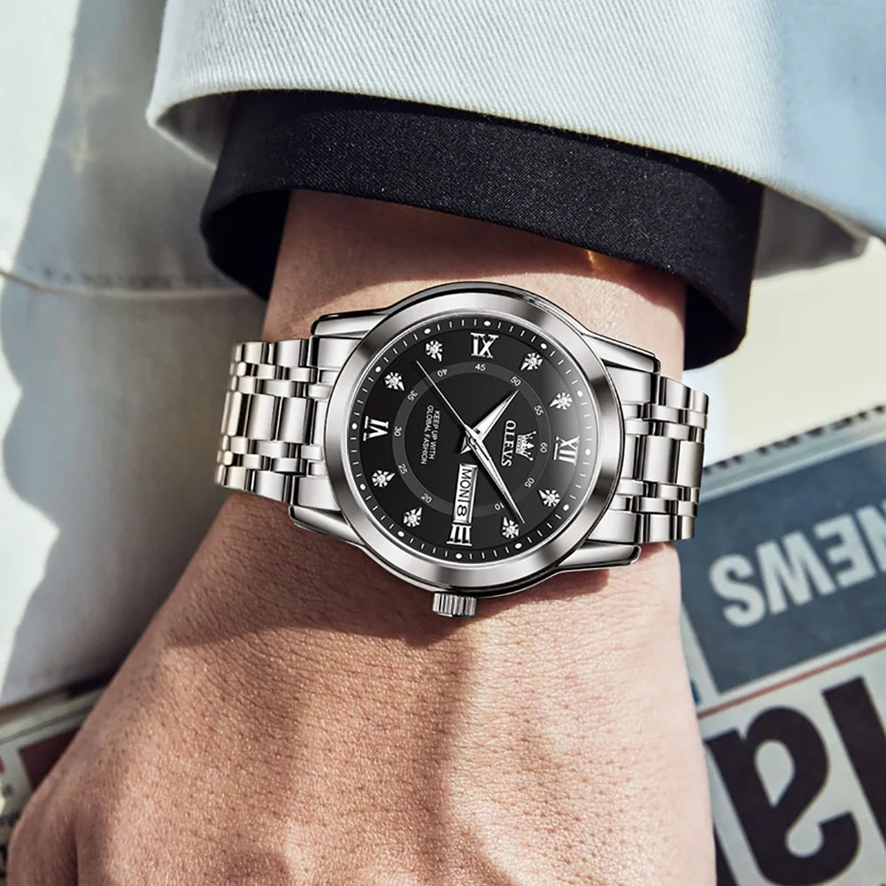 Watches for Men Diamond Business Dress Luxury Casual Analog Quartz Stainless Steel Waterproof Luminous Date Men Wrist Watches Reloj Para Hombre Black Dial