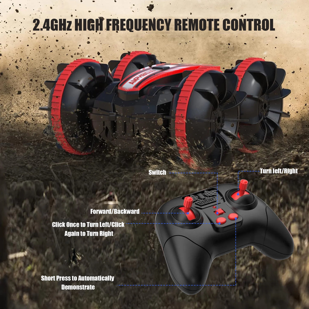 Remote Control Cars, 2.4Ghz Waterproof RC Stunt Car Toys, 4WD Land Water 2 in 1 RC Boat, Christmas Birthday Gifts for 8+ Year Old Boys Kids
