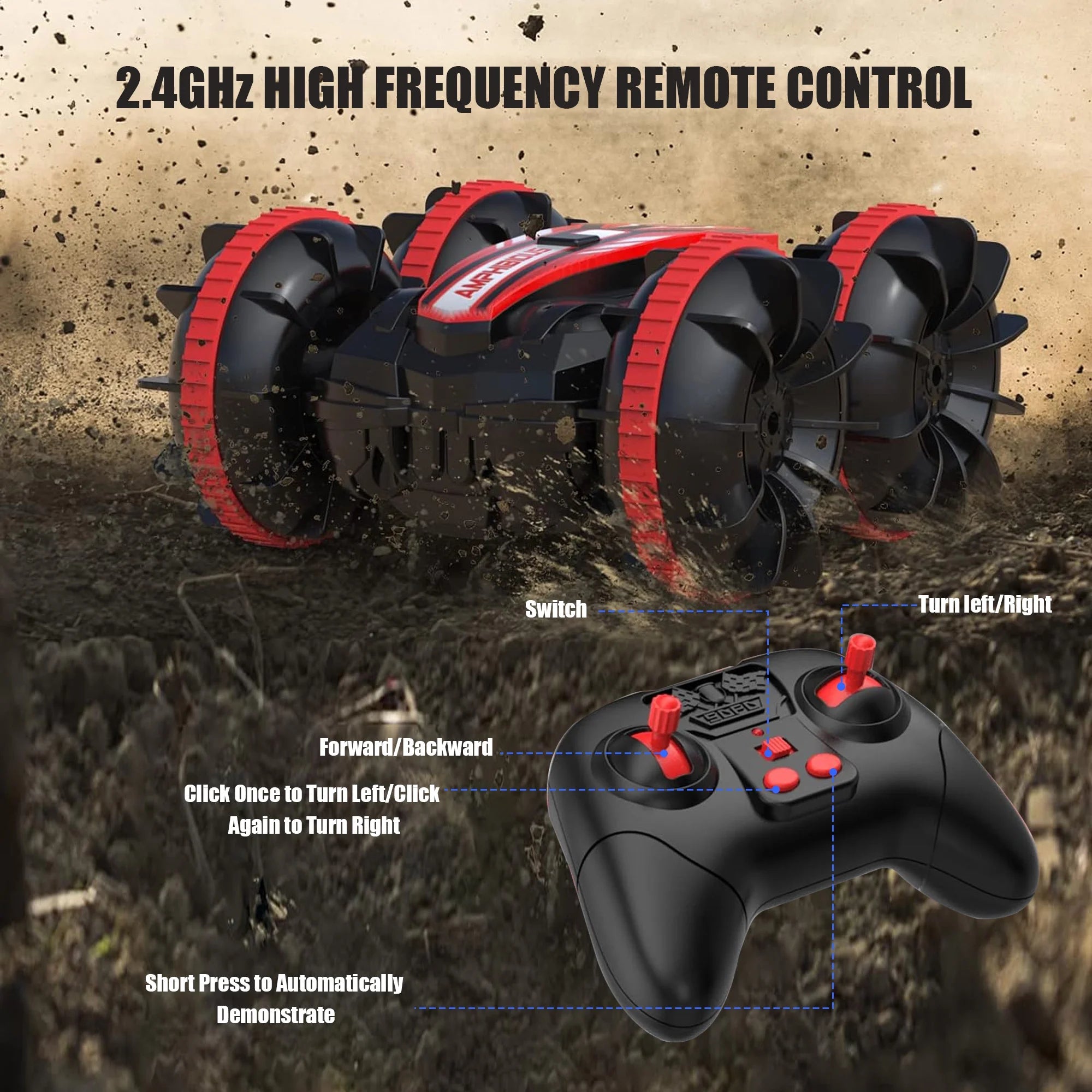 Remote Control Cars, 2.4Ghz Waterproof RC Stunt Car Toys, 4WD Land Water 2 in 1 RC Boat, Christmas Birthday Gifts for 8+ Year Old Boys Kids