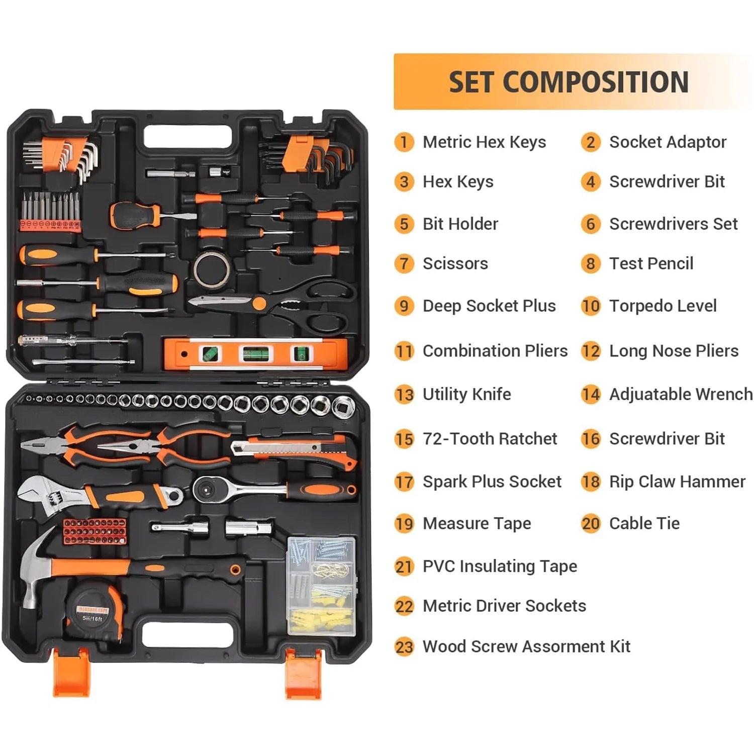 247Pcs Household Hand Tool Kit, General Home/Auto Repair Tool Set For, Household Hand Tool Set with Plier, Screwdriver Set, Socket Set, General Mechanic Tool Set with Portable Storage Case