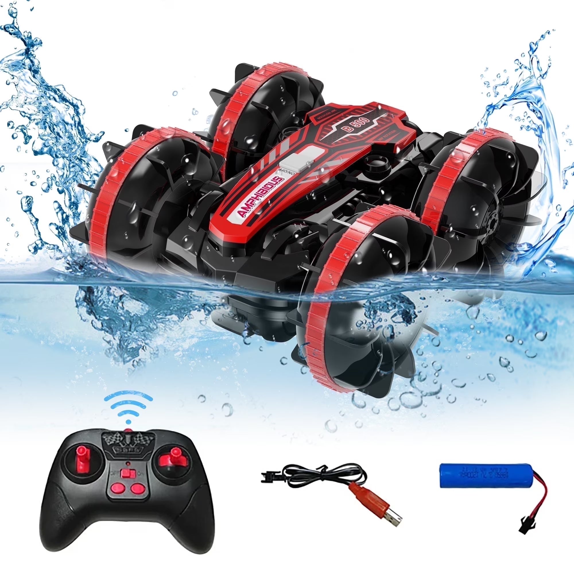 Remote Control Cars, 2.4Ghz Waterproof RC Stunt Car Toys, 4WD Land Water 2 in 1 RC Boat, Christmas Birthday Gifts for 8+ Year Old Boys Kids