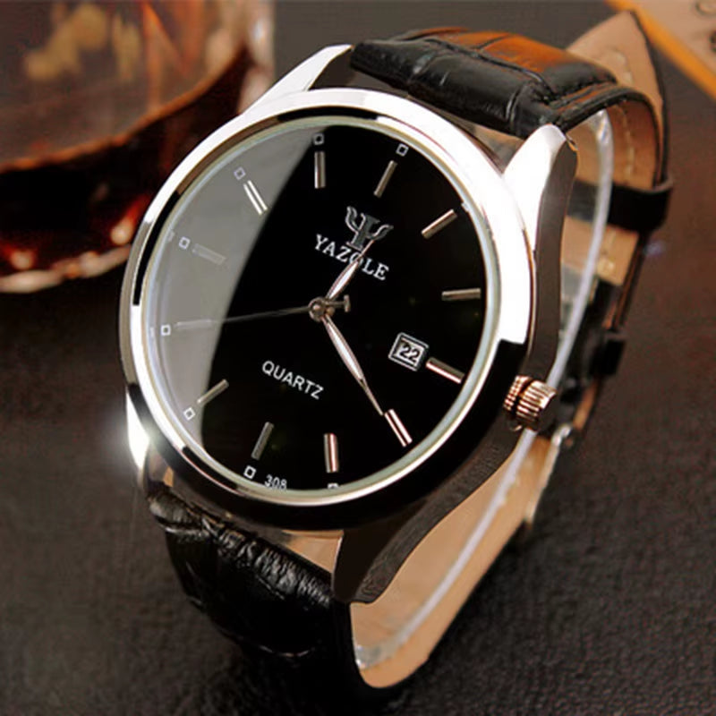 Top Brand YAZOLE Watch Men Watch Auto Date Luxury Men'S Watch Men Leather Strap Business Watches Male Clock Reloj Hombre