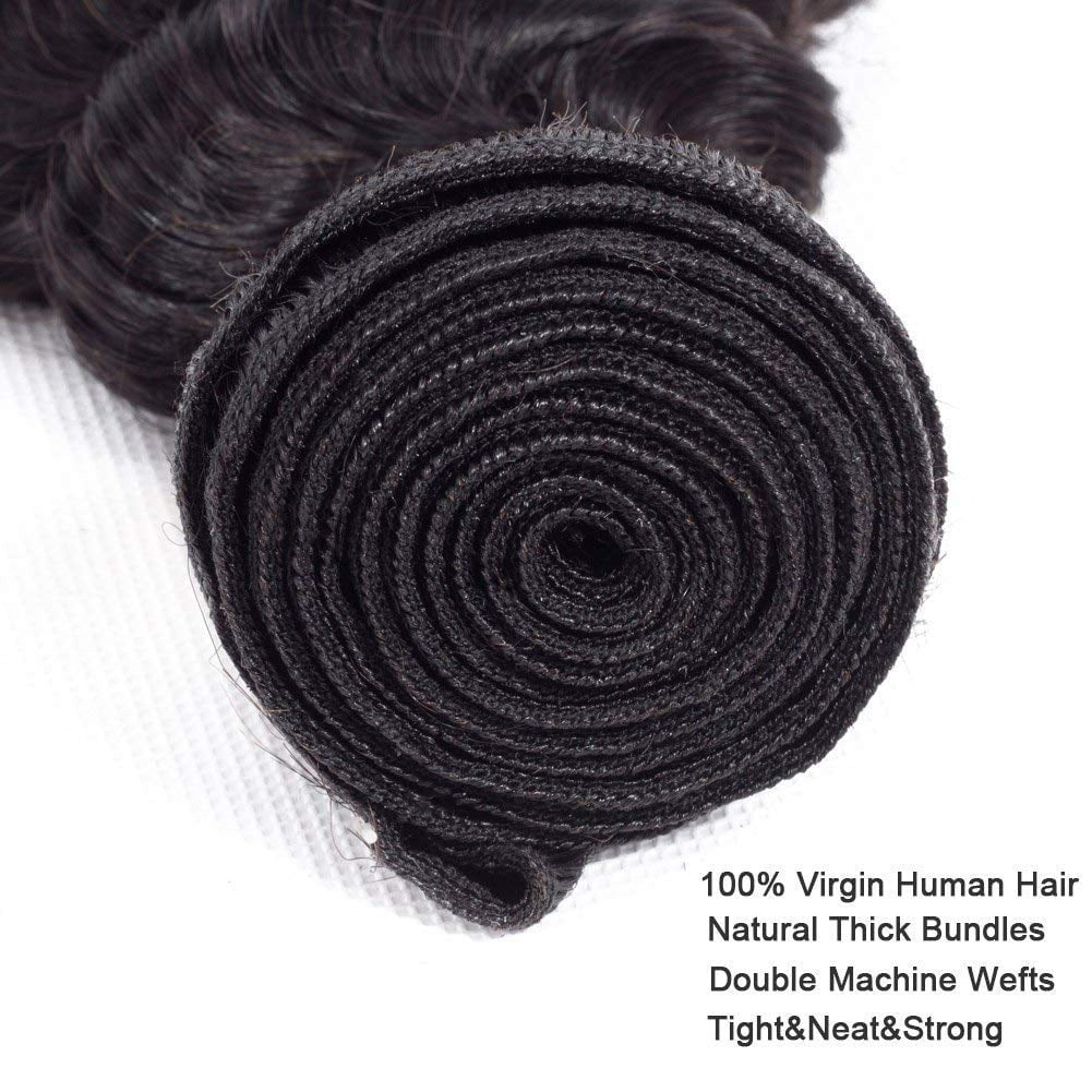 9A Deep Wave Wavy Extensions 100% Human Remy Unprocessed Virgin Hair Natural Black Color 1B - 16,18,18 INCH (3 Bundles)