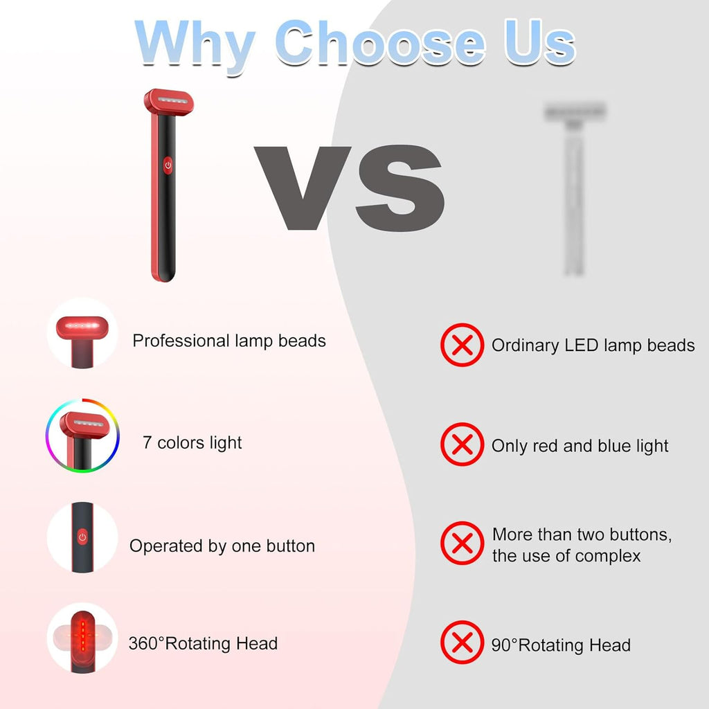 Red Light Therapy for Face Neck: 7-In-1 LED Light Therapy Wand Face Eye Beauty Tool with LED Light Therapy, Thermal, Vibration, Facial Skin Care Massage Tools
