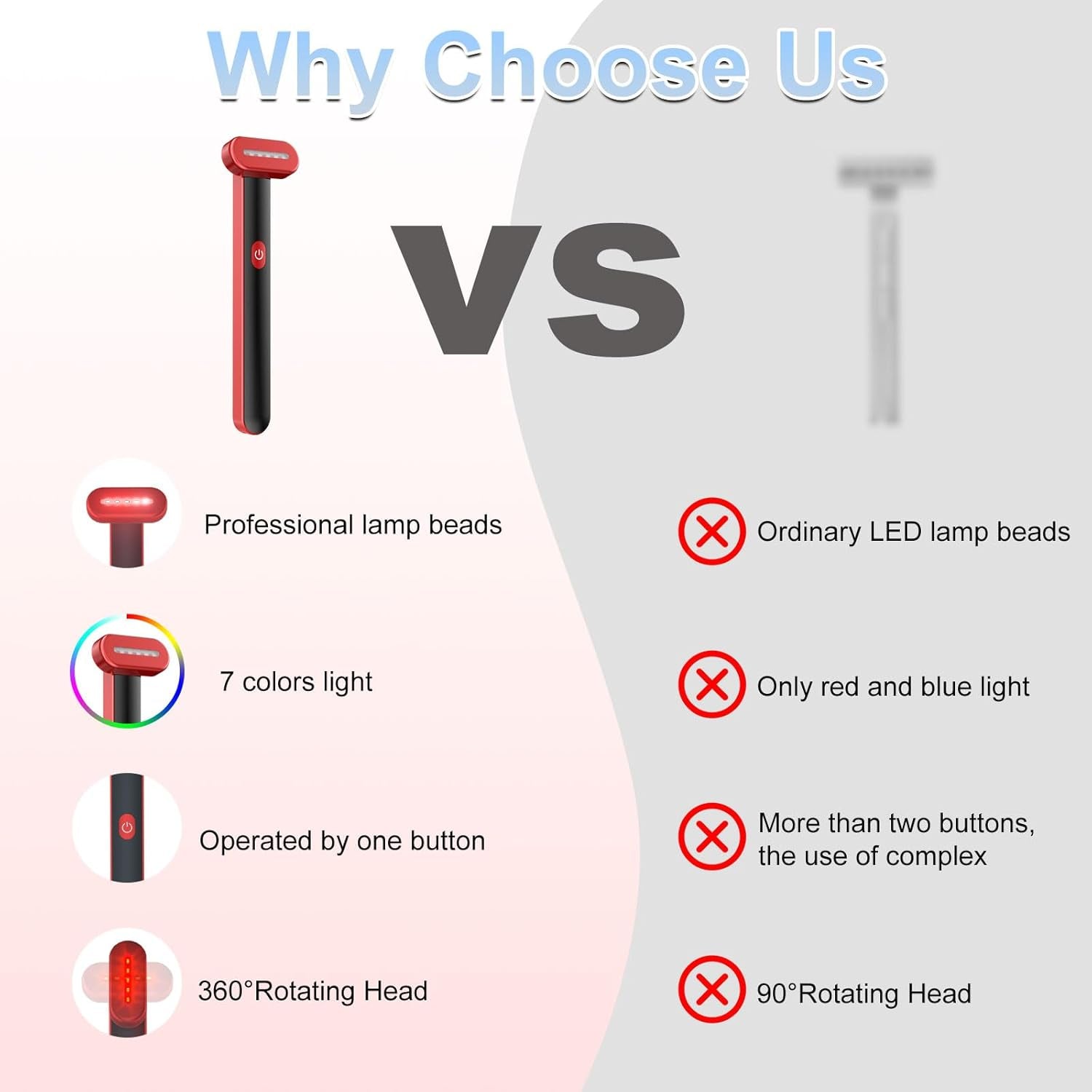 Red Light Therapy for Face Neck: 7-In-1 LED Light Therapy Wand Face Eye Beauty Tool with LED Light Therapy, Thermal, Vibration, Facial Skin Care Massage Tools