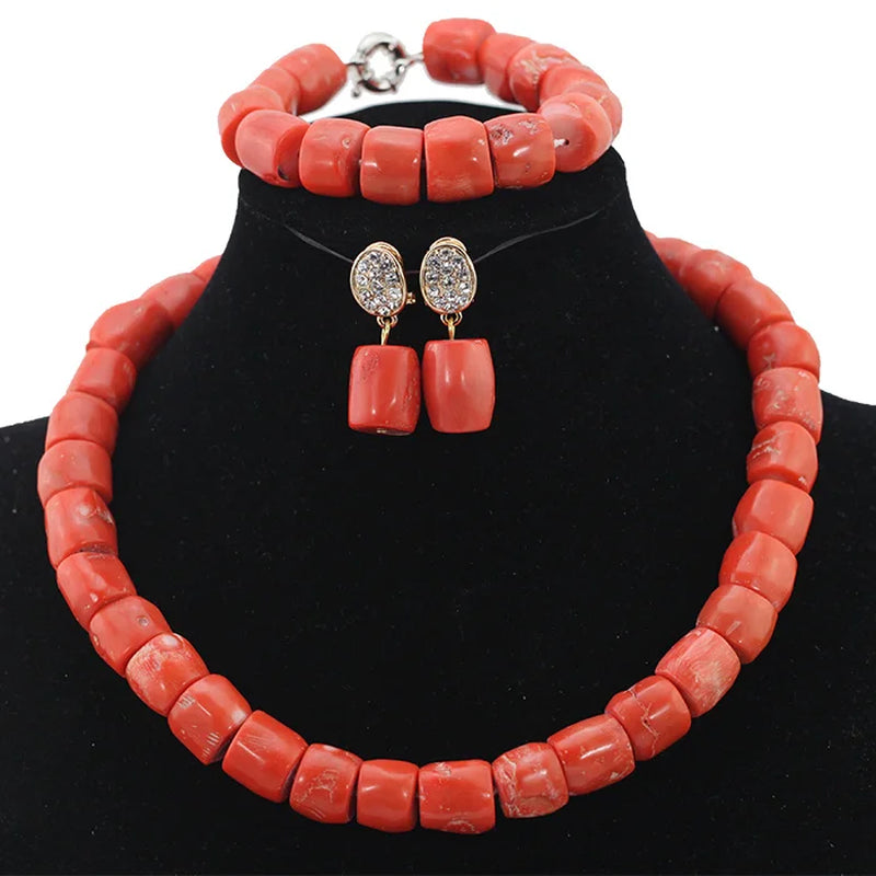 Wonderfu Birthday Gift Natural Coral Beads Necklace Set African Coral Necklace Jewelry Set Cheap Beads ABL534