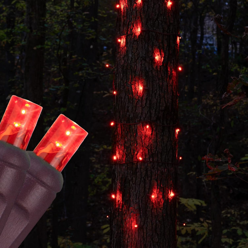 Stretchnet Pro 50 Red Expandable Christmas Net Lights for Medium Trees - LED Wrap Lights, 20" X 45" Stretchable Net, Brown Wire - Outdoor