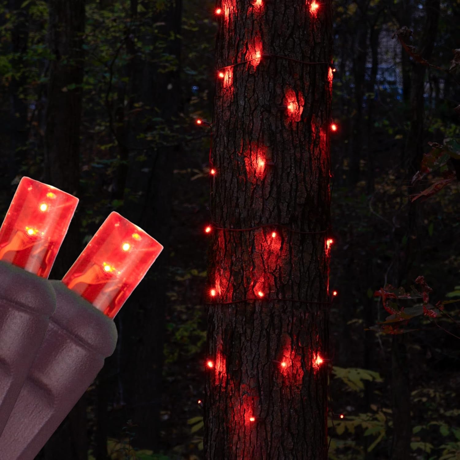 Stretchnet Pro 50 Red Expandable Christmas Net Lights for Medium Trees - LED Wrap Lights, 20" X 45" Stretchable Net, Brown Wire - Outdoor