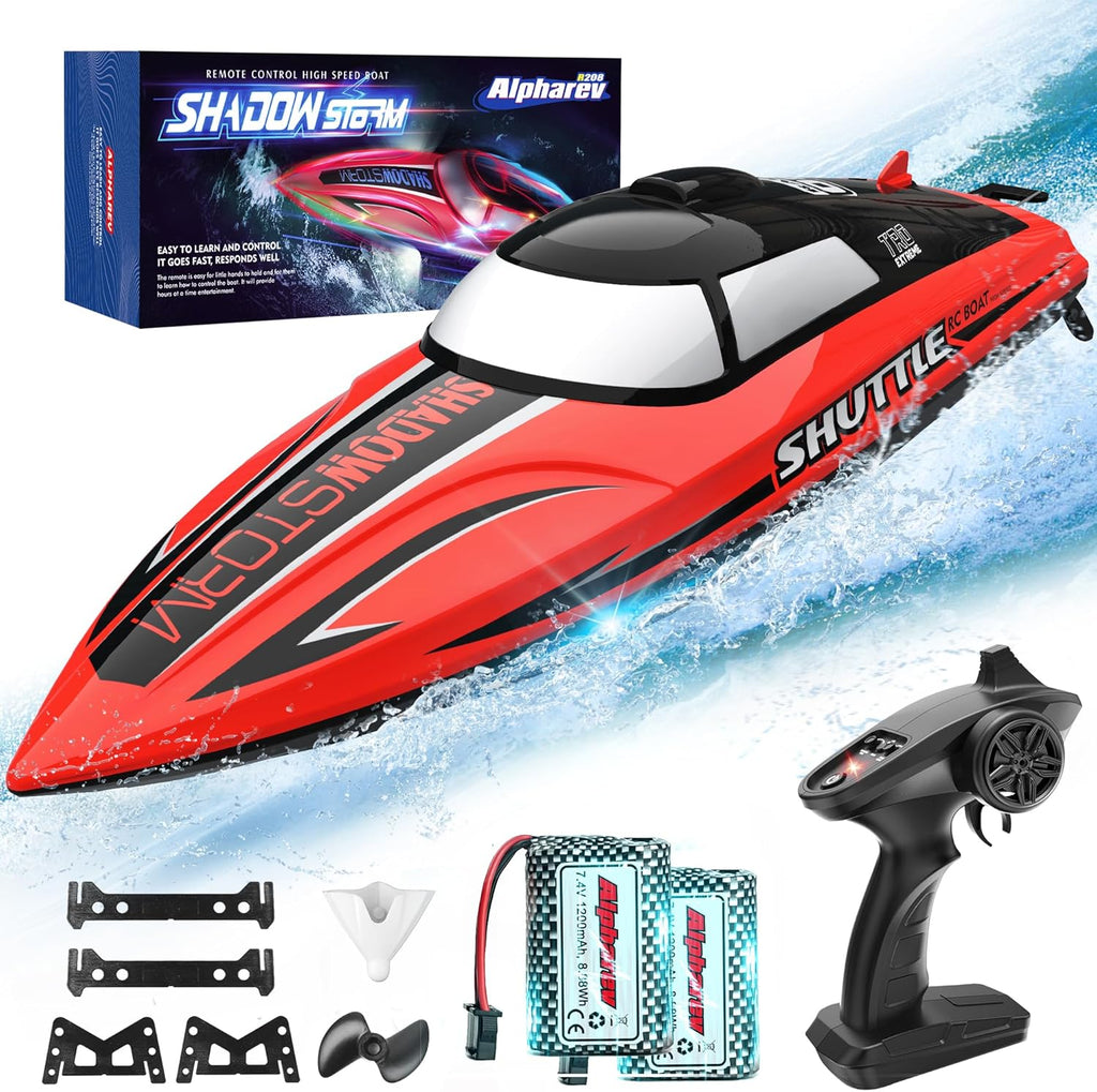 RC Boat - R208 20+ MPH Fast Remote Control Boat for Pool & Lake, 2.4Ghz RC Boats for Adults & Kids with Rechargeable Battery, LED Light, Self-Righting, Christmas Birthday Gifts for Boys