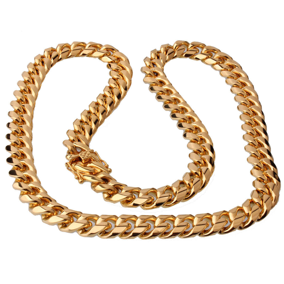 10 Mm24Inmen Cuban Miami Link Bracelet Chain Set 14K Gold Plated Stainless Steel