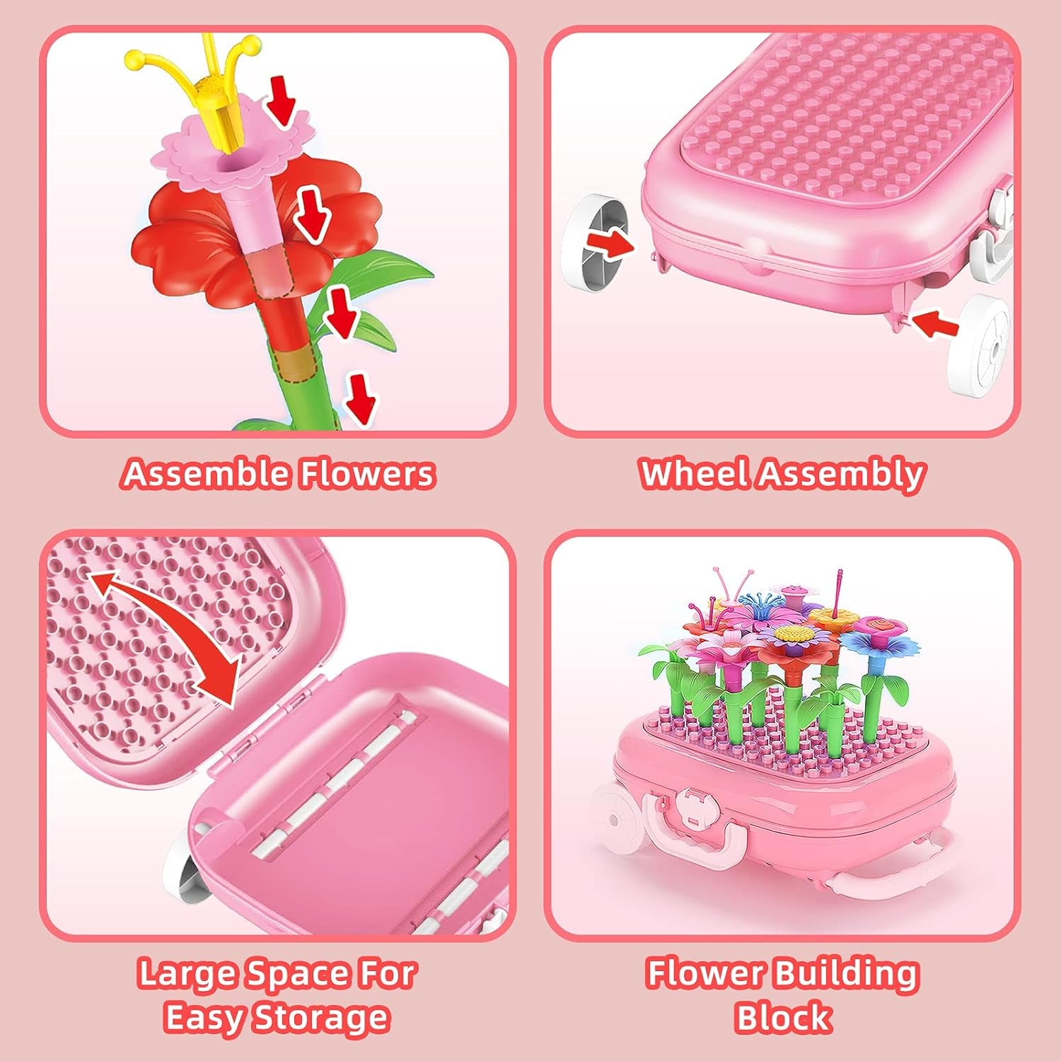Toys for Girls, Flower Garden Building Toys with Trolley Case Toys for Age 3-6 Years Old Girls