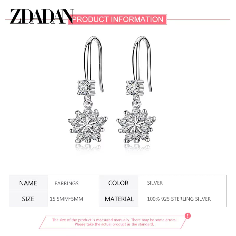 925 Sterling Silver Zircon Snowflake Drop Earrings for Women - Elegant Fashion Jewelry Gift