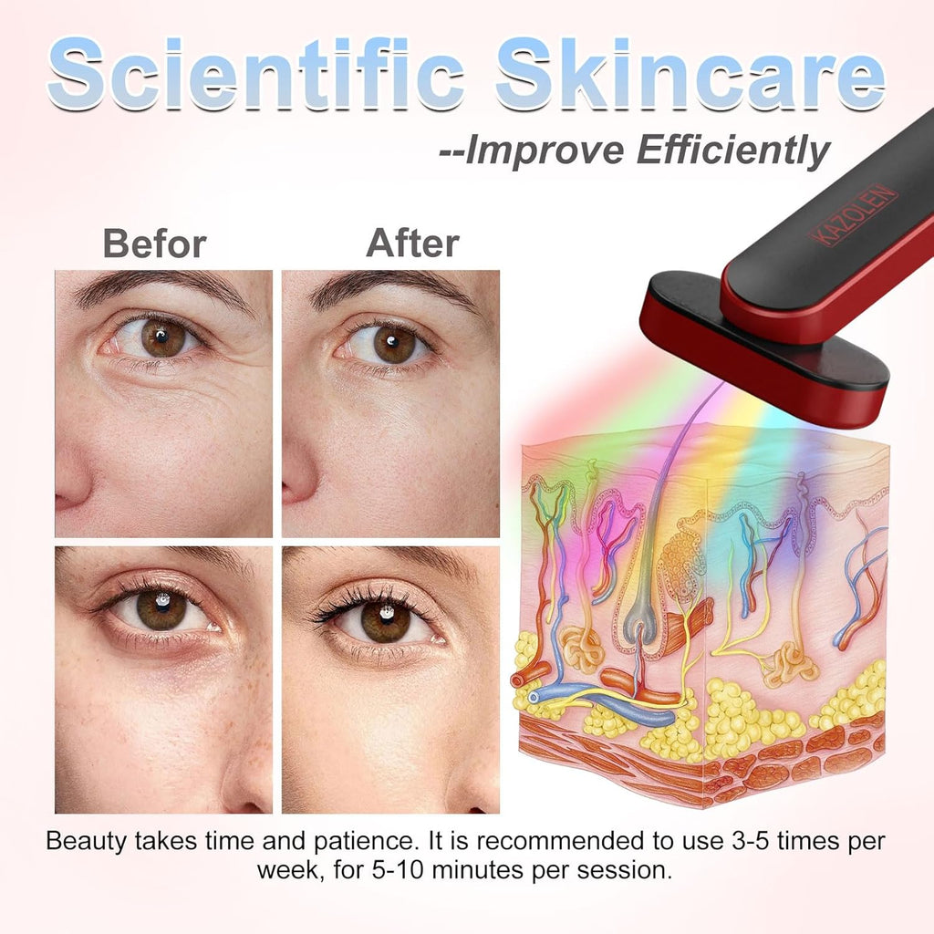 Red Light Therapy for Face Neck: 7-In-1 LED Light Therapy Wand Face Eye Beauty Tool with LED Light Therapy, Thermal, Vibration, Facial Skin Care Massage Tools