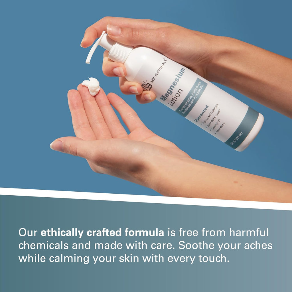 Unscented Magnesium Lotion for Sleep - Helps with Muscle Relaxation, Soothes Tired Legs, Supports Restful Nights, Moisturizes & Hydrates Skin - 8 Fl Oz - Magnesium Cream, Butter, Topical Magnesium