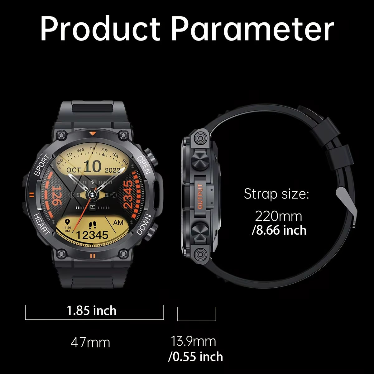 K56Pro Men's Smart Watch - Heart Rate Monitor, Bluetooth Connectivity, 400mAh Long Battery Life, 1.39-inch HD Display, Ideal for Outdoor Sports
