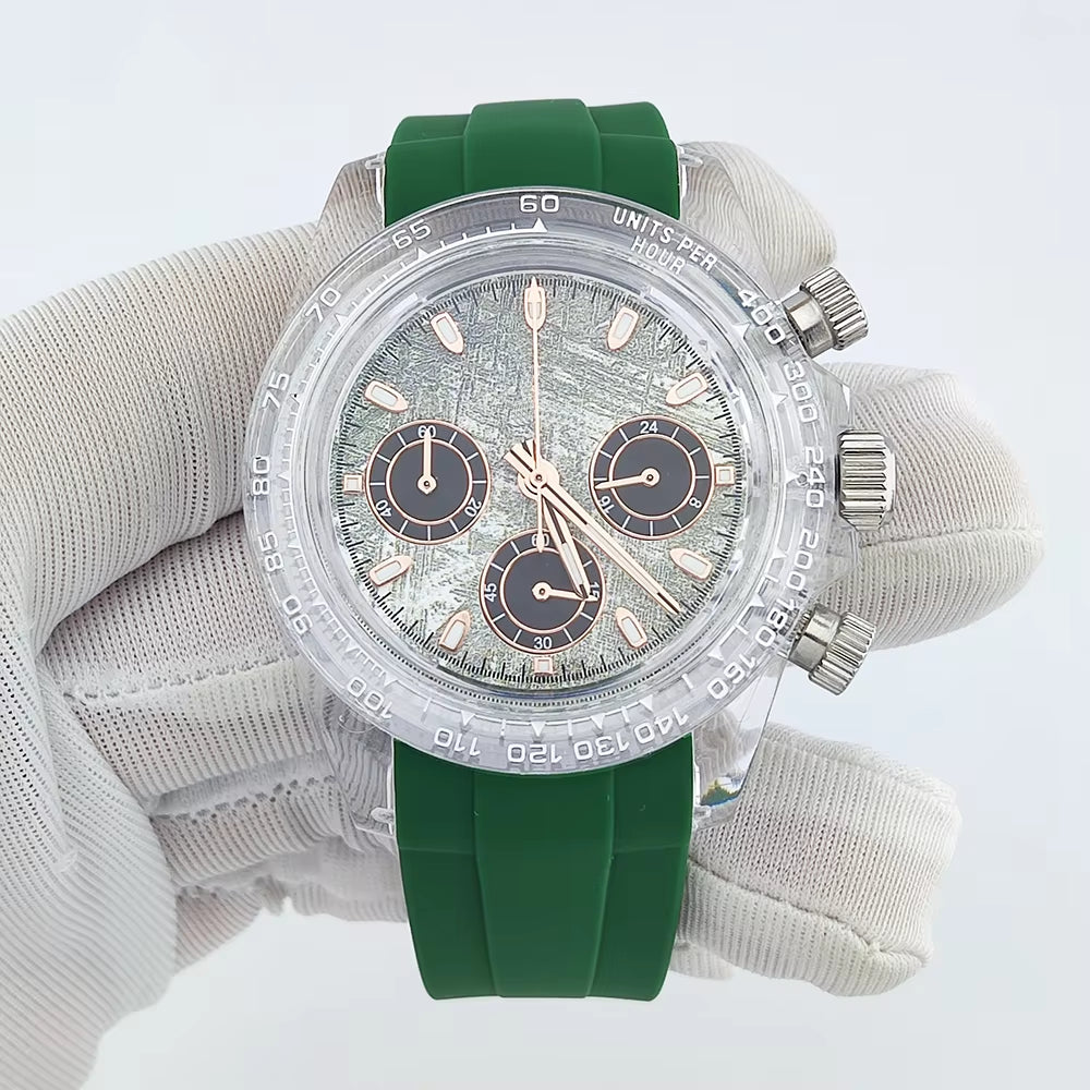 39Mm Men'S Watches Acrylic Transparent Case Watches VK63 Watches Luxury Men'S Watches Support Custom Logo Watches